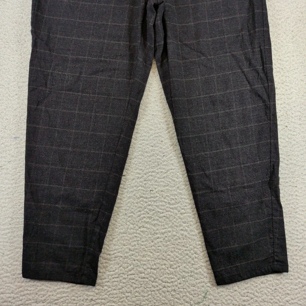 Eileen Fisher Wool Blend Windowpane Plaid Tapered Ankle Pants Gray Womens Medium